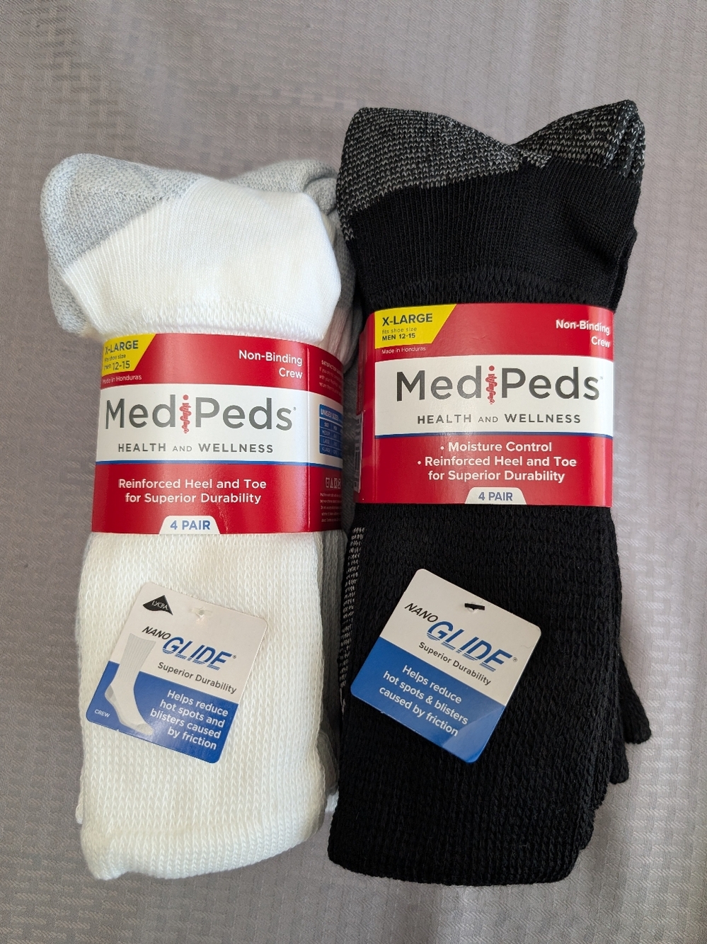 8 Pairs Medipeds BIG MENS Shoe 12-15 Cushioned Non Binding Diabetic Crew Socks